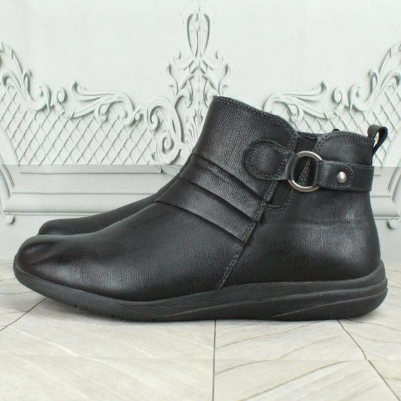 Earth Shoes - Earth Spirit Black Leather Casual Pleated Side Zipper Ankle Boots US 11
